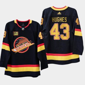 Herren Vancouver Canucks Eishockey Trikot Quinn Hughes #43 50th Anniversary Schwarz 1989 Flying Skate